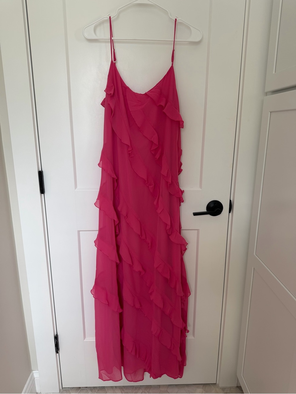 Endless Rose Hot Pink Ruffle Maxi Slip Dress